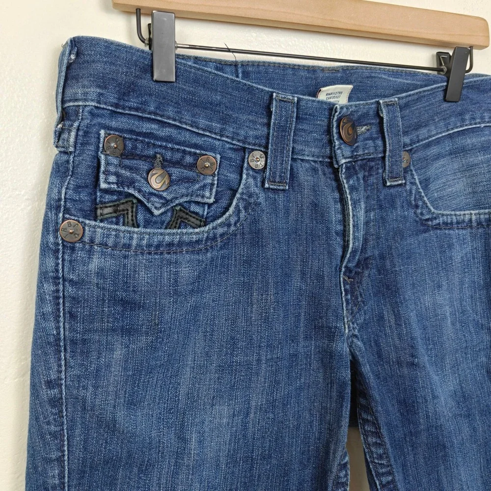 True Religion Billy Mens Shorts 31 Blue Leather Horseshoe Frayed Y2K Streetwear